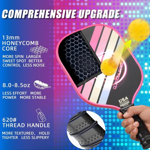 Pickleball Paddles Set of 2 13MM Honeycomb Core2 Indoor/2 Outdoor(without balls) - Picture 3 of 4